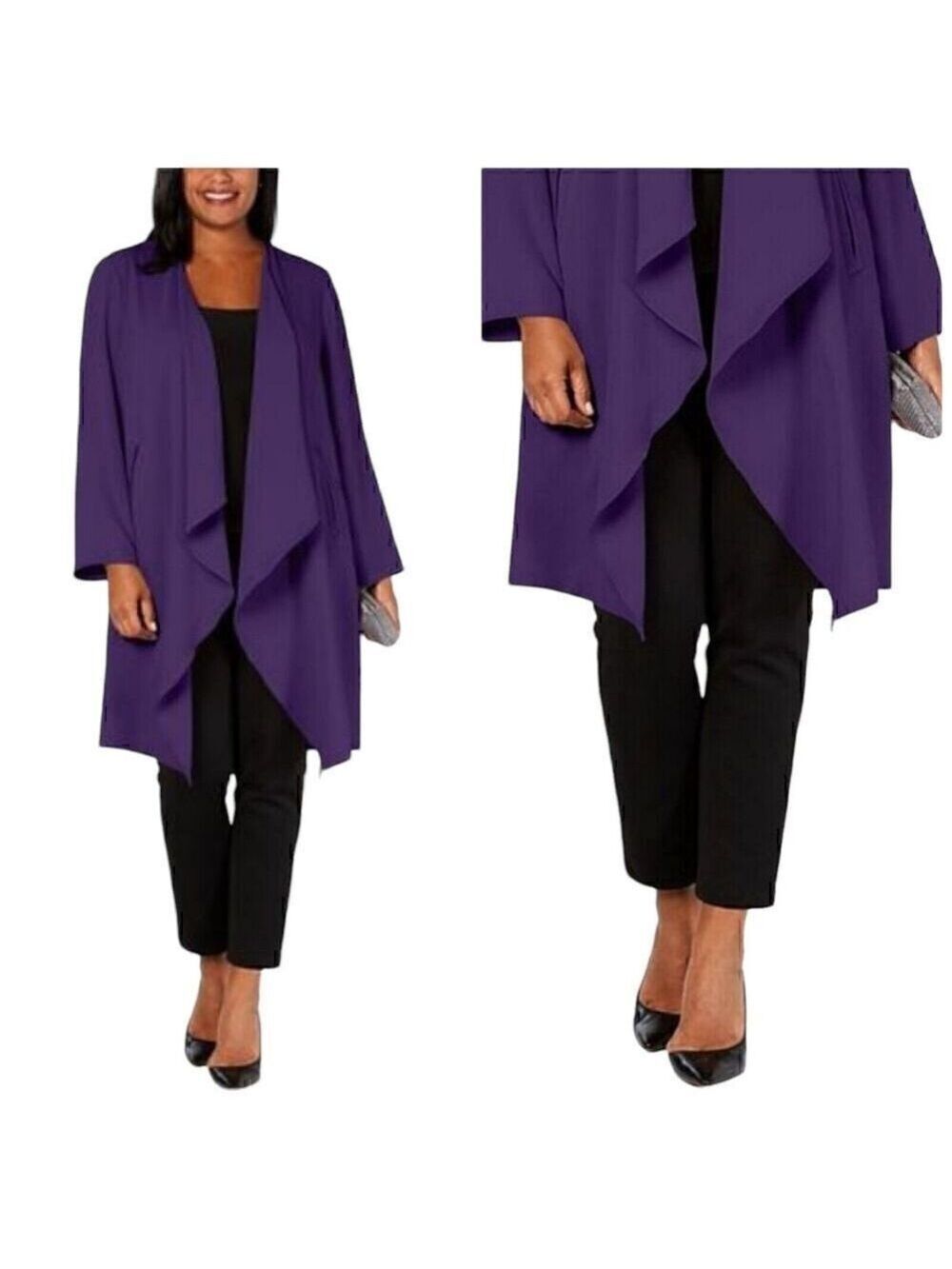 NINE WEST Womens Purple Ruffled Open Cardigan Jacket Size Small